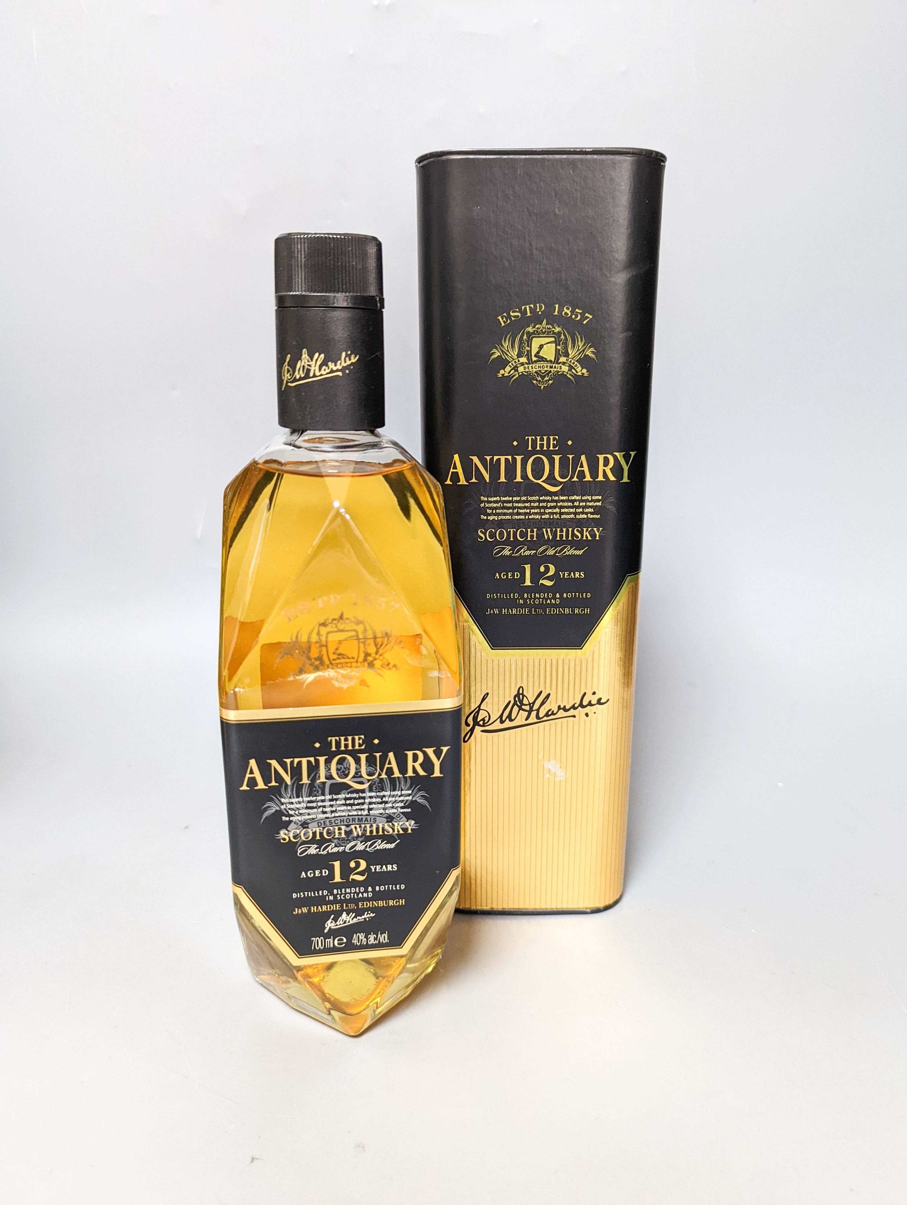 Four assorted bottles of whisky including Lagavulin 16 year old single malt, Royal Lochnagar 12 year old single malt, Tamnavulin single malt aged 12 years and The Antiquary aged 12 years, all boxed.